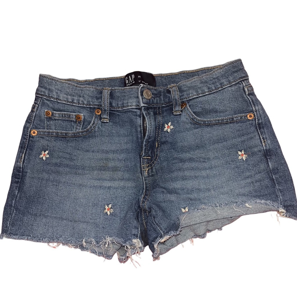 GAP Denim 3" Shorts Sz 25 Floral Daisy Embroidered